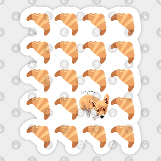 Corgi and Croissant Sticker by MaplewoodMerch